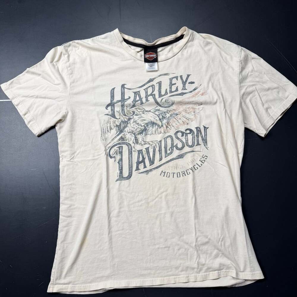 Harley Davidson Graphic T-Shirt Size L Tan Eagle Logo Motorcycles